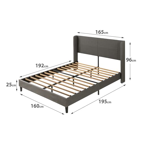Zinus Sasha Letto 160 x 190 cm - 25 cm di altezzo - Letto matrimoniale - Struttura letto imbottita con testiera a dondolo - Grigio scuro - 2