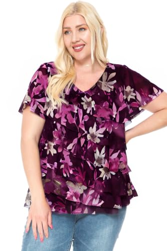 Image of LEEBE Women and Plus Size Printed Mesh Ruffle Top (Small-5X)