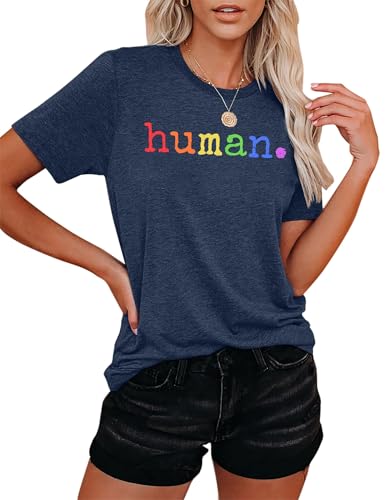 hohololo Pride T-Shirts für Damen LGBT Human Letter Print Shirts CSD Pride Shirts