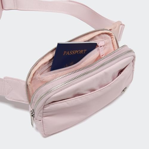 Image of Pander Everywhere Belt Bag for Women, 5 Zipper Pockets Nylon Crossbody Fanny Pack Purse (Pink).