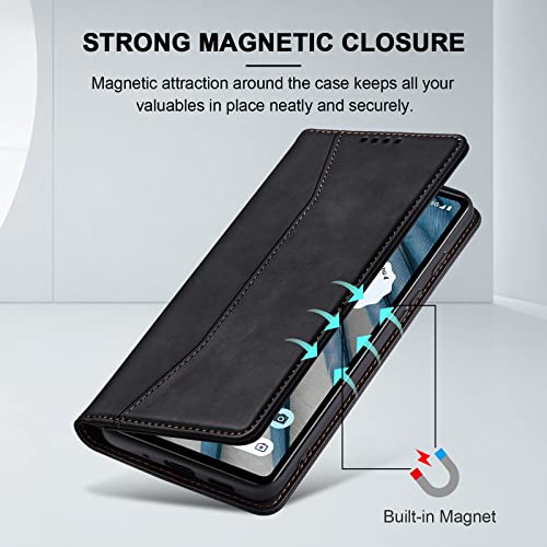 Image of Jasonyu Flip Wallet Case for Google Pixel 7A,Leather Magnetic Folio Cover with Card Holder,Kickstand - TPU Shockproof Durable Protective Phone Case,Black
