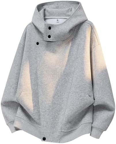 （07:30時点） [Radofo] パーカー メンズ レディース ジップアップ 裏起毛 厚手 オーバーサイズ ドロップショルダー スナップボタン 大きいサイズ 春秋冬 ヘビーウェイト アメリカンストリート風 (JP, アルファベット, 4XL, レギュラー, ショート, 杢グレー（もくグ杢グレー（もくグレー） レー）)