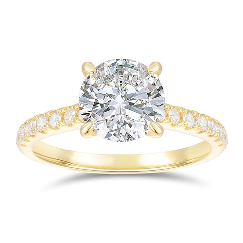 14K White Gold Moissanite Rings 2ct Round Cut Moissanite Engagement Rings 14K Gold Hidden Halo Engagement Ring for Women