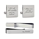 MUEEU Groom Wedding Cufflinks Engraved of All The Walks We Have Take Square Round Cuff Link Tie Clip