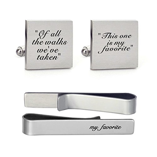 MUEEU Groom Wedding Cufflinks Engraved of All The Walks We Have Take Square Round Cuff Link Tie Clip