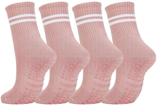 Image of Womens 4Pcs Pilates Grip Socks Non Slip Yoga Socks with Grips Barre Hospital Athletic Socks for Women