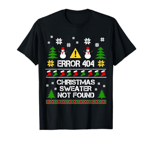 Funny Pajamas & Matching Family Group Christmas Computer Error 404 Christmas Sweater Not Found Unisex-Erwachsene Schwarz S T-Shirt