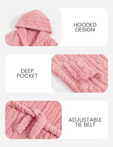 JiAmy Kapuzen Bademantel für Mädchen Flauschiger Fleece Plüsch Langer Schlafmantel Kinder
