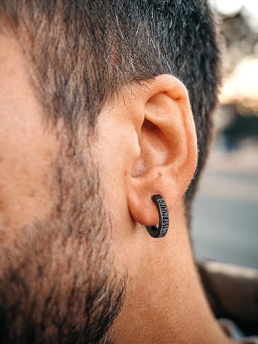 U7 Viking Hoop Earring for Men Stainless Steel/Black/Gold Huggie Hoops Earrings, Norse Viking Runes Hoop/Hexagon/Triangle Punk Jewelry Hypoallergenic Gift for Men Women2