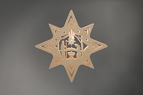 Scène de nativité d'étoile en bois véritable de l'Erzgebirge pour fenêtre