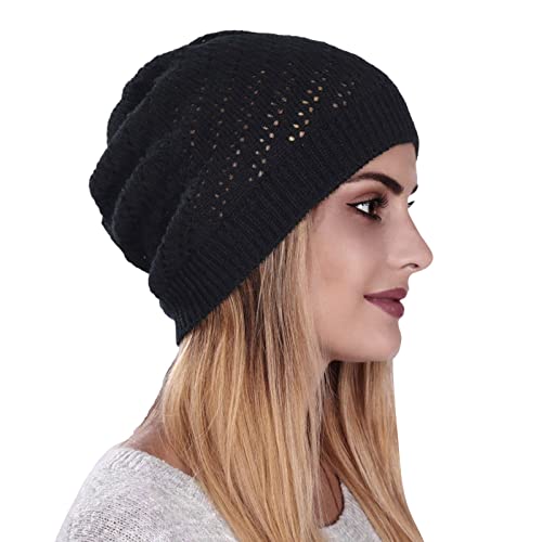 Generisch Orejeras Gorro Mujer Jersey Gorro para Hombres y Mujeres Punto Lana Cálido Algodón Al Aire Libre Casual Suave Ligero Correr Adultos Gorra Enana Unisex Sombrero de Piloto Hombre, Negro