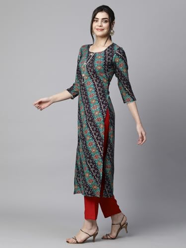Image of GoSriKi Women's Cotton Blend Straight Printed Kurta with Pant Set
