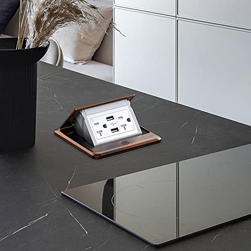 Kyhshj 4.8A Usb Chargers Pop Up Floor Waterproof Electrical Outlet Receptacle Stainless Steel Box, (Bronze) #TOP4