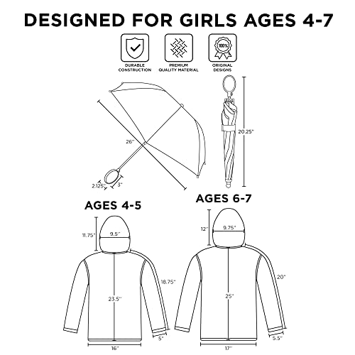 Disney Girls Kids Umbrella and Slicker, Frozen Elsa and Anna Little Girl Rain Wear Set, For Ages 4-7