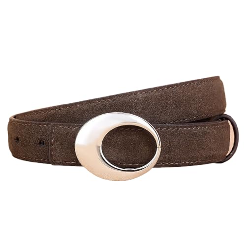 Suede Leather Belt for Women with Smooth Oval Metal Buckle, Trendy Elegant Womens Belts for Jeans Dress Pants Coat