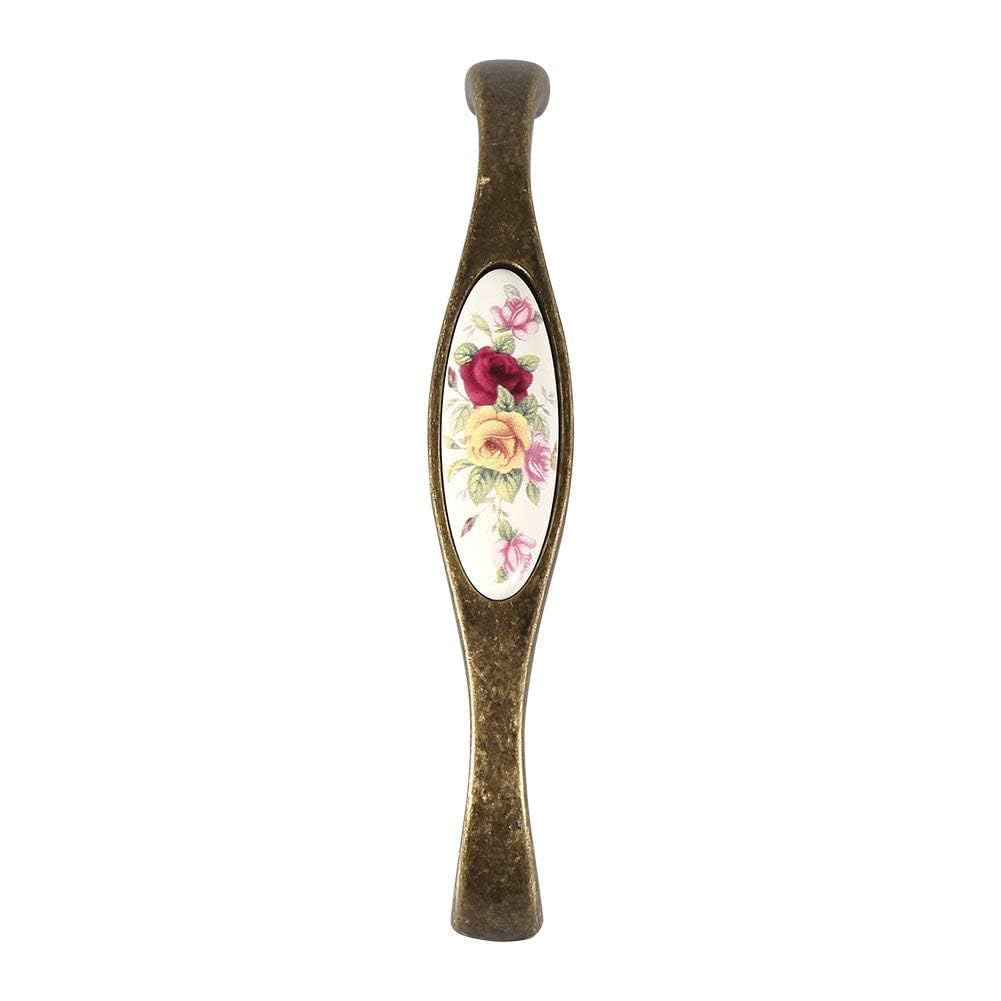 Ceramic Drawer Handles, Cabinet Pull Handles Vintage Kitchen Cabinet Handle Antique Bronze Cabinet Knob Flower Pattern Alloy Drawer Pull with Screw(07