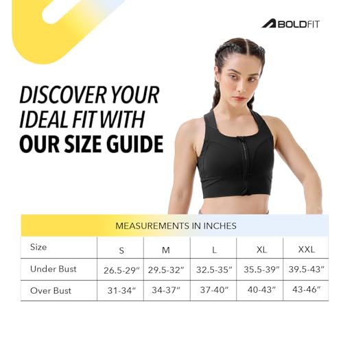 Image of Boldfit Sports Bra for Women,Premium Nylon Blend Padded Gym Bra for Woman with Criss Cross Back & Front Zip,Boldtech Sweat-Wicking,Stretch Fit,Durable & Comfortable Activewear for Gym,Yoga & Training
