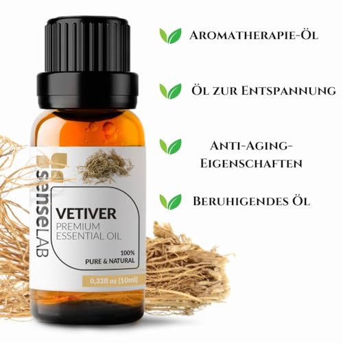 Ätherisches Vetiveröl 100% Reines, Natürliches, Für Die Therapeutische Anwendung Geeignetes Vetiver-öl - Konzentrationsfördernd Und Spannungslösend - Duftöl (10 ml)