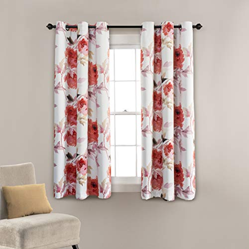 MYSKY HOME Blackout Curtains 63 Inch Length,Decorative Floral Design Printed Drapes Light Filtering