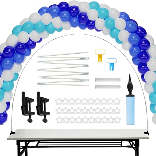 Arco para balões, kit de arco de balão de mesa, semicircular ajustável suporte para balões com pinça para mesa e bomba, para decorações temáticas de festas, branco