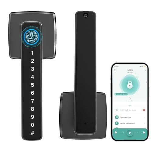 Mutak Keyless Entry Smart Door Lock with 2 Lever Handles, 5 in 1 Biometric Electric Digital Deadbolt Fingerprint Touchscreen Keypad APP Type-C Charging Unlocking for Front Doors Home Office Apartment