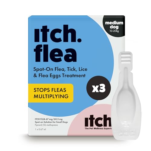 Itch Medium Dog Flea & Tick Spot-On Treatment (10-20kg) - Kills Fleas, Ticks, Lice & Eggs to Prevent Reinfestation - 3 Easy-Apply Pipettes