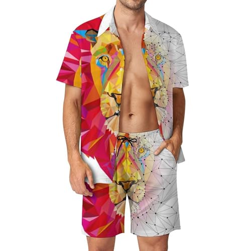 Ensemble Chemise Hawaïenne et Short Lion Géométrique en textile respirant pour l'été