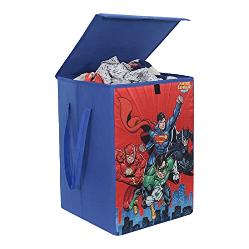 Image of PrettyKrafts 75 L Non Woven SuperMan Rectangular Foldable Large Laundry Bag /Basket With Lid & Handles, Freestanding Clothes Storage Organizer for Bedroom (36x36x53cm, Blue, Set of 1)