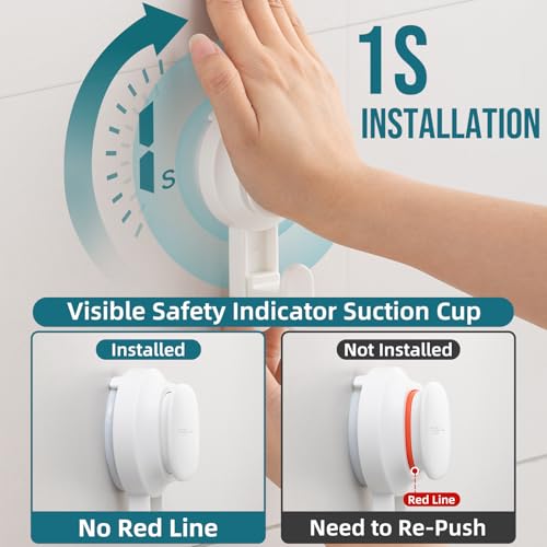 Image of TAILI Upgraded Visible Safety Indicator Suction Cup Hook 4 Pack, Damage-Free Hanging Glass Shower Wall Hook for Towel, Loofah, Bathrobe, Clothes, Easy to Install, Rust Resistant, Reusable, White