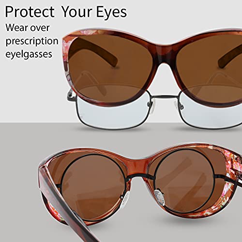 Image of The Fresh High Definition Polarized Wrap Around Shield Sunglasses for Glasses - Leather Eyeglasses Case