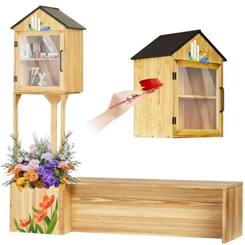 Little Library Box Outdoor,Little Library with Bench for Sharing Books,Newspapers,Flyers,Free Library Box Outdoor Kit for Community,Neighborhoods