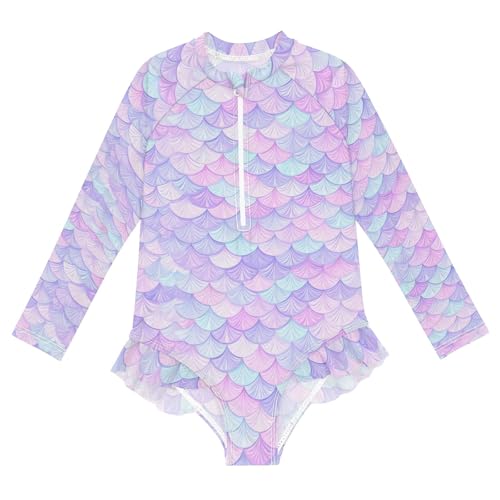 ALAZA Toddler Swimsuit Girl Bathing Suit Swimwear Rash Guard Scale Rainbow Mermaid Long Sleeve 3T