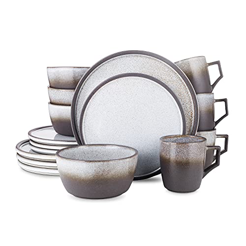 Stone Lain Vince Stoneware Reactive Glaze Dinnerware Set, 16 Piece Service for 4, Gray