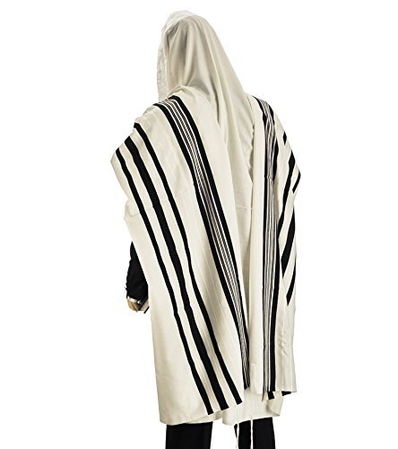 100% Wool Tallit Prayer Shawl in Black Stripes Size 51