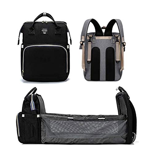 3-in-1 Krippe Windel Rucksack Faltbare Reise Krippe Männer Frauen Wickelstation Tragbare Baby Kinder Krippe Reise Krippe (Color : Black)