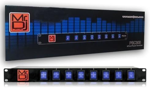 MR DJ PSC300 Rack Mountable 8 Port Power Switcher Surge Protectors Blue Toggles ON/OFF Power Center, Power Strip