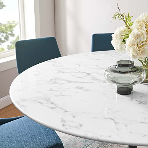 Image of Modway Lippa Round 60 inch Mid-Century Modern Artificial Marble Dining Table in Black White