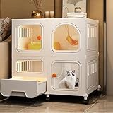 😻【Gabbia per gatti con lettiera】Il design indipendente dell'area della lettiera impedisce alla lettiera di fuoriuscire nella gabbia, semplificando la manutenzione della lettiera.