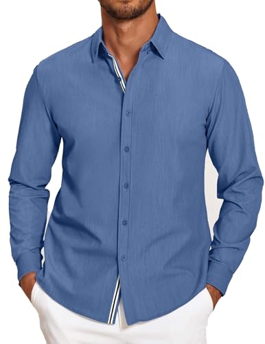 COOFANDY Mens Casual Button Down Shirt Untucked Long Sleeve Stretch Denim Dress Shirt