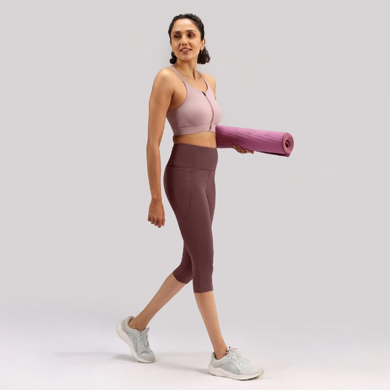 Image of BlissClub Womens The Ultimate Capris, 3 /4th Length Pants, Super- High Waist, 2 Pockets, Wide Waistband, Activewear for Women