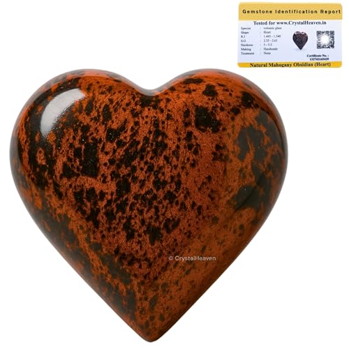 Image of Certified Mahogany Obsidian Crystal Heart Palm Pebbles Stones for Anxiety Stress Relief Massage - AAA Grade Original Healing Gemstone Agate Heart Palm Stone for Yoga Meditation Spiritual
