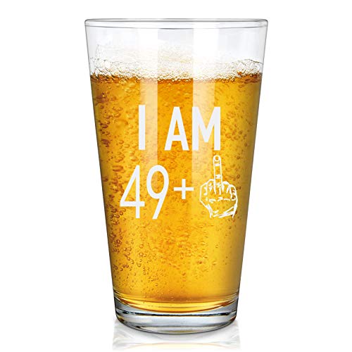 49 + One Middle Finger Beer Glass, 50th Pint Glass - 50th Birthday Gifts for Men, Dad, Grandpa, Brother, Husband, Friends - Gift Idea for Birthday, Christmas