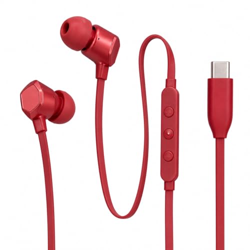 Image of Type C Wired Earphones for JBL Tun 310 C | High Fidelity Sound, Deep Bass, HD Calling Mic, Comfortable Fit, Strong Cable Compatible with All Type C Devices (RedRed)