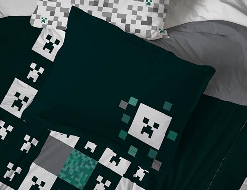 Image of Minecraft Creeper Queen Comforter Set 7 Piece Video Game Bedding, Green | Zombie Enderman, Comforter Sheets Shams Pillowcases, Official Product, Soft Microfiber, Machine Washable, Kids Gift