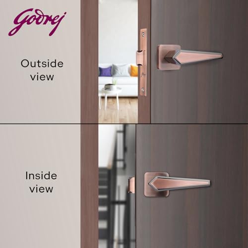 Image of Godrej Mortise Door Handle | Handle for Internal Doors, Bathroom Doors | NEH 22 | Retractable Baby Latch | Black Antique Copper Finish | Keyless Mechanism for Privacy | 5 Years Warranty