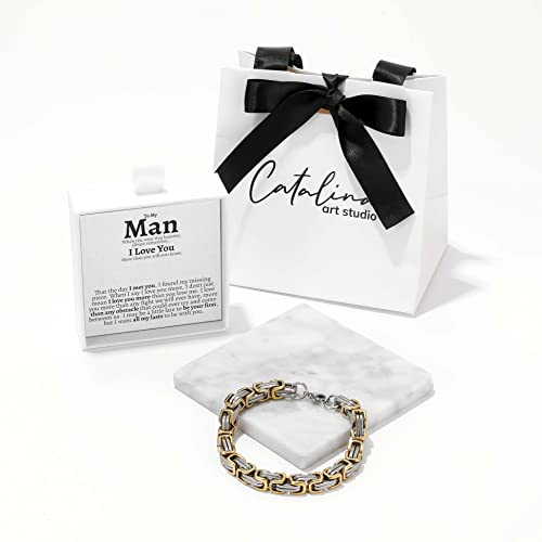 To My Man Cuban Link Bracelet For Him, Romantic Birthday Gifts For Him, Jewelry For Him, Best Gifts For Husband From Wife 8Mm Stainless Steel 8.25" Width, Husband Who Has Everything Gift Ideas (Silver-Gold, Stainless Steel) #TOP6