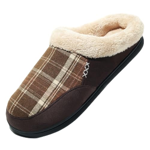 Image of NewDenBer Men's Warm Memory Foam Suede Plush Fleece Lined Slip on Indoor Outdoor Clog House Slippers