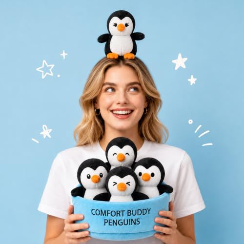 Image of Emotional Support Penguins Set of 5, Cute Stuffed Animals with Unique Personalities, Squishy Comfort Companions, Funny Gifts, Collectible Cute Stuff, Desk Buddies for Friends Penguin Lover (Penguin)