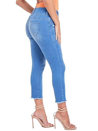 YMI Jeans Women's Wannabettabutt 3-Button Fray Hem Flood2