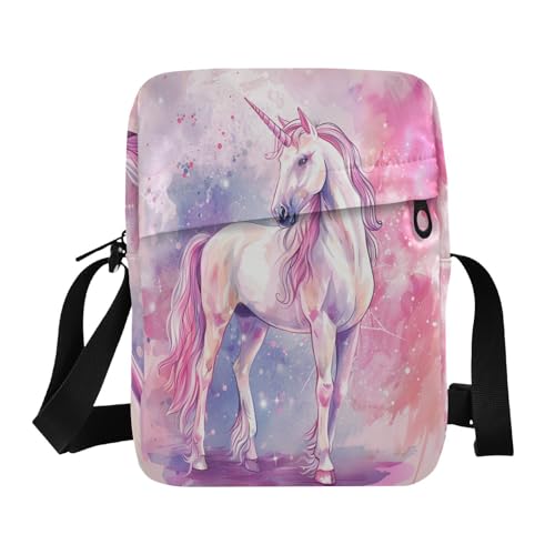 messenger bags for women shoulder bag men Women's Purse Adjustable Strap for Travel Travel- unicorns on Pink Background